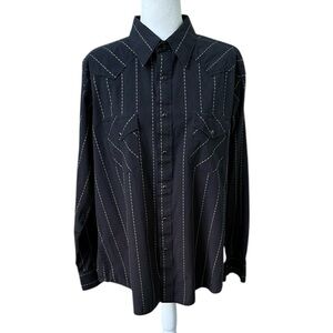 Wrangler Western Shirt Men Black Silver Stripe Pearl Snap Sawtooth Vintage XL